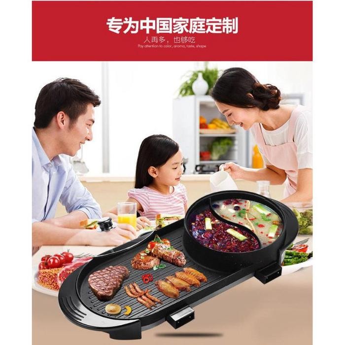 Pemanggang Bbq Multifungsi Serbaguna Grill Electric Multifungsi 2In1 Hotpot Bbq