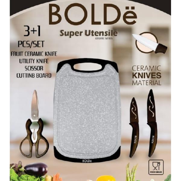 Bolde Super Cutting Board 4 In 1 Set Talenan Dengan 2 Pisau Keramik Dan Gunting Dapur Serbaguna