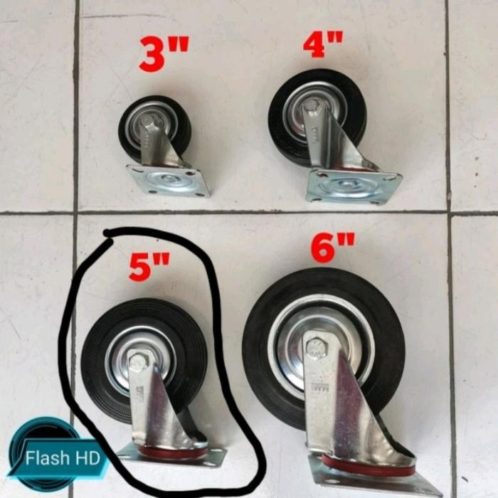 Roda karet / roda trolley / roda etalase lori HIDUP putar uk 5" inch