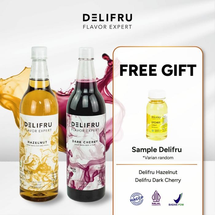 

Paket Bundling Syrup Delifru 2L Sirup Hazelnut 1L + Sirup Dark Cherry 1L