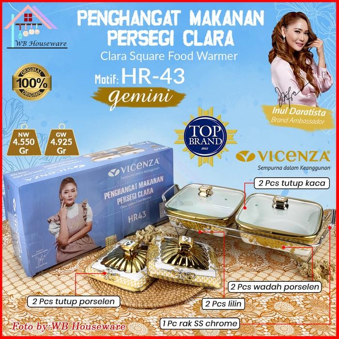 VICENZA 7pcs wadah saji segi isi 2set + tutup + rak motif gemini porcelain / prasmanan makanan