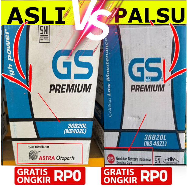 Aki GS NS40ZL / 36B20L GS Premium Astra Otoparts Original Bukan GS KW GS Gold Star Original Asli 100
