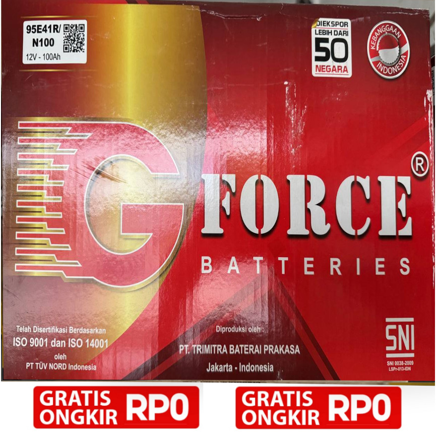 Aki GForce N100 / 95E41R Original Asli 100%