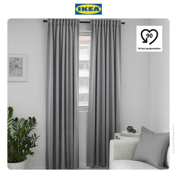 NEW IKEA MAJGULL Gorden Anti Tembus Cahaya 1 Pasang Abu-Abu 145x250 cm