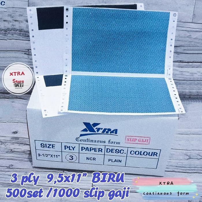 

Kertas Slip Gaji Carbonise Biru 3Ply 9.5X11"/2 Isi 500Set Blue