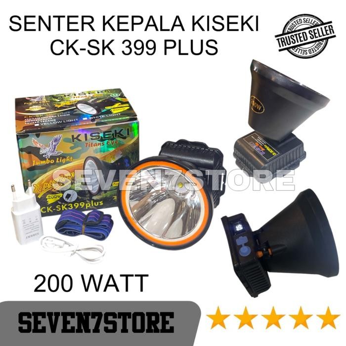 Senter Kepala Kiseki CK 399 Plus 200 Watt LED PUTIH Free Charger Plastik Bohlam