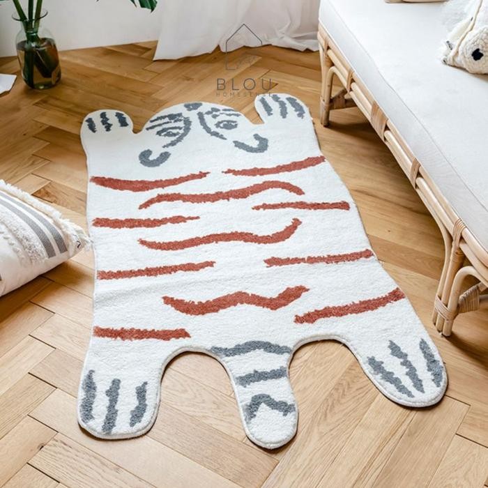 Blou Keset Karpet Bulu Lembut Motif Tiger Macan Aesthetic Anti Slip