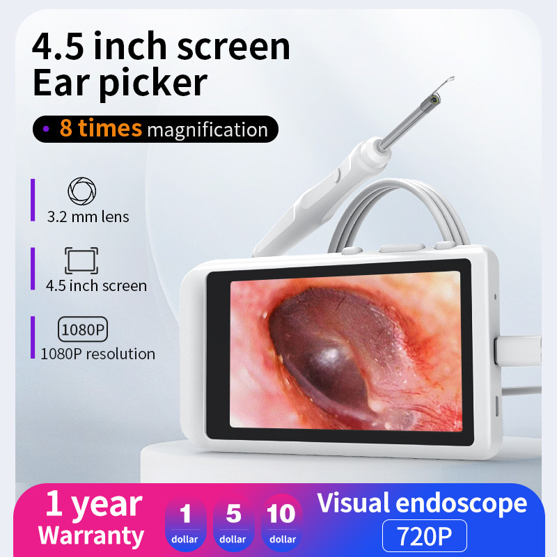 HD 3.9/3.2mm  4.5 Inch 500W  LCD Screen Ear Scope EndoscopeEar Wax