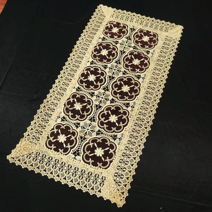 (Allthebest) Taplak Meja Tamu Persegi panjang Mewah Bordir Impor Minimalis