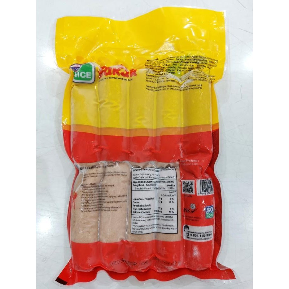

(Allthebest) So Nice Sosis Bakar 500gr isi 10 - SoNice Ayam kombinasi rasa Sapi