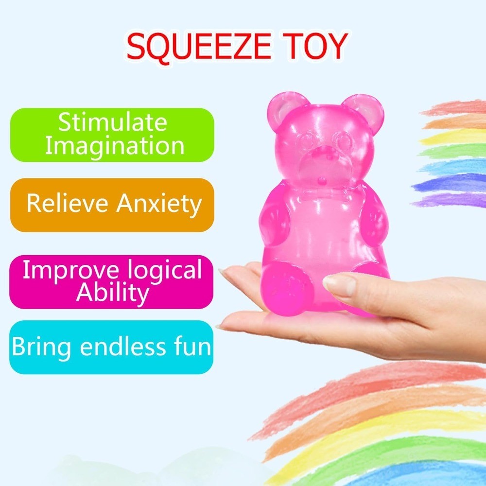 Squishy Gummy Bear Squeeze Toy - Stress Relief Fidget Sensory Toys, Soft Slow-Rebound Squishies For