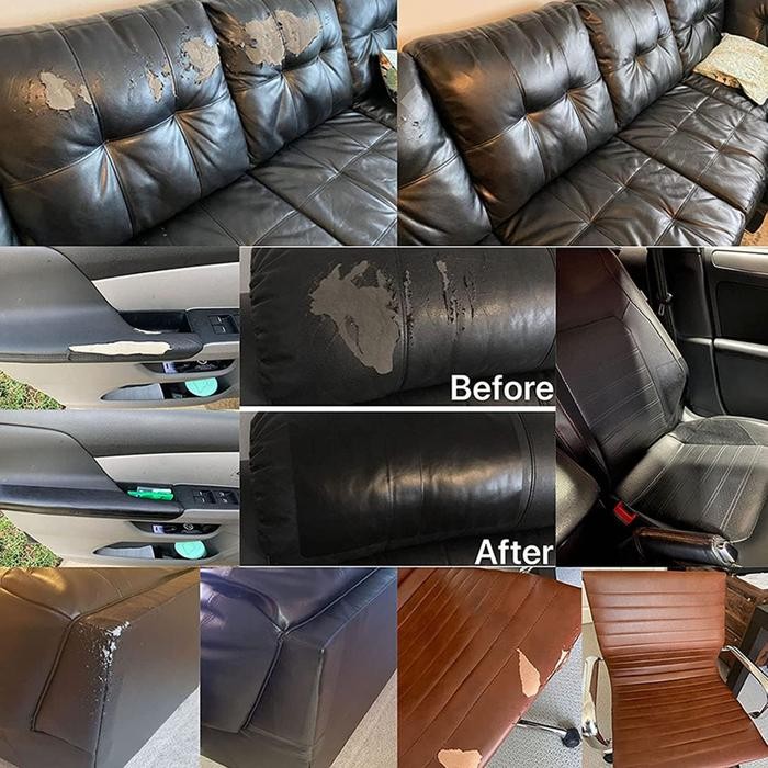 (Allthebest) Stiker Kulit Sintetis 30x25 cm Tambal Sofa Jok Motor Robek Ada Lem Langsung Tempel