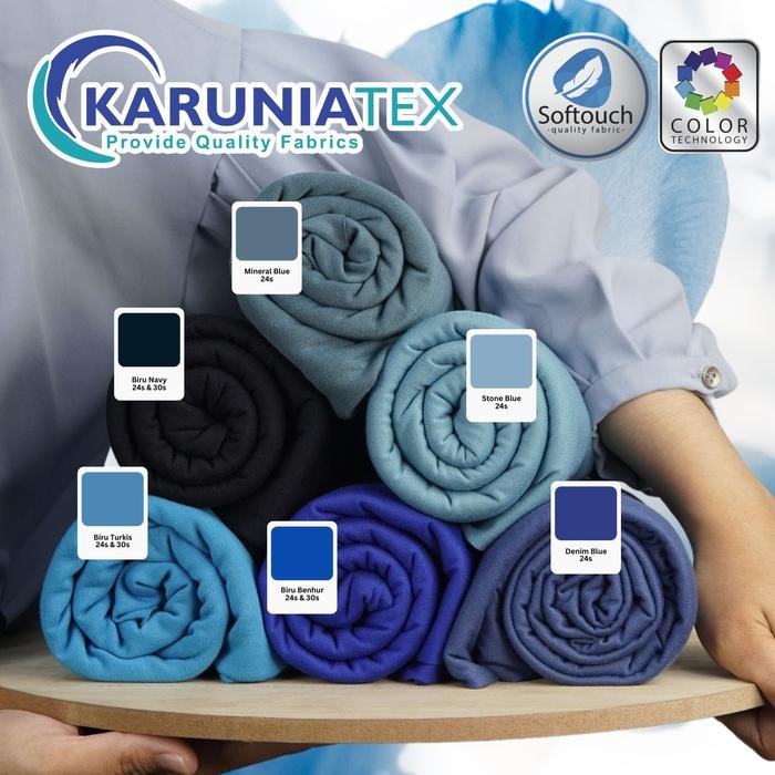 

KAIN KAOS PE SOFT 24S KILOAN BIRU BENHUR KARUNIA TEXTILE KODE 604