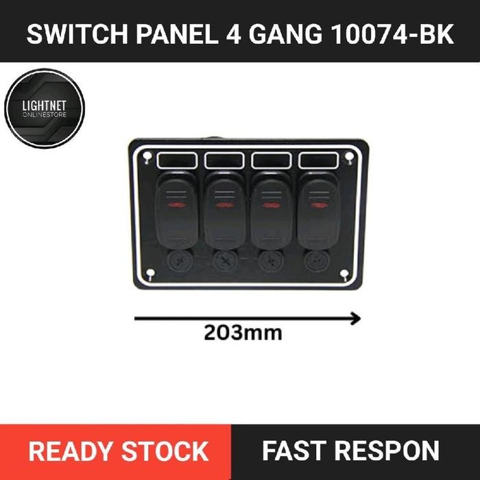 Saklar Switch Panel 4 Gang 10074-Bk Waterproof / Panel Listrik Dc Kapal / Saklar Anti Air