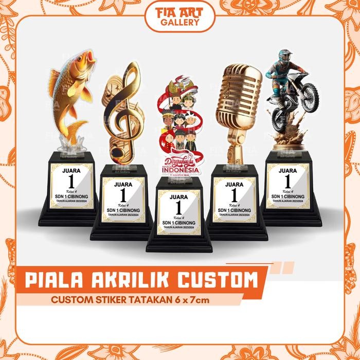 (Allthebest) Piala Akrilik Custom Stiker Tatakan Souvenir Hadiah Kemerdekaan Agustusan, Ikan Mas /