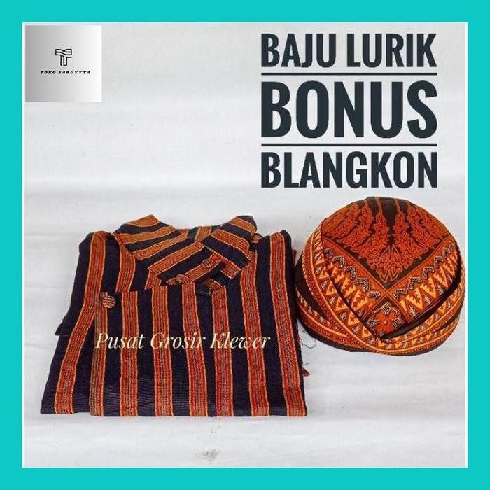 ASLI Saruy__ Baju Lurik Jawa Pria Baju Lurik Bonus Blangkon Baju Lurik Jawa Pria Surjan Lurik Pria