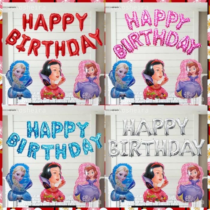 

Terlaris Paket Balon Happy Birthday Princess Balon Frozen Elsa Sofia Snow White SALE