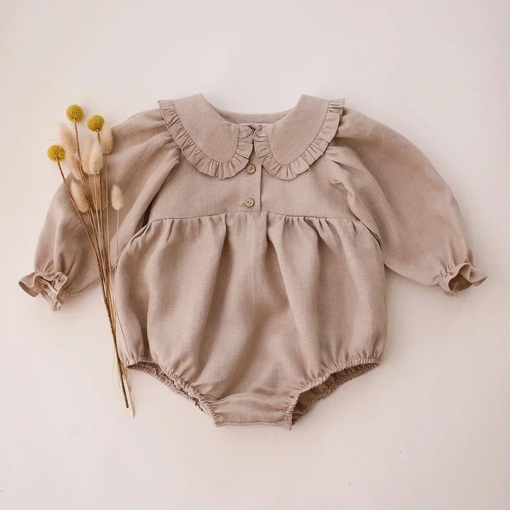 Baby Girls Rompers Linen Cotton Long Sleeve Spring Summer Baby Girls One-piece Clothes