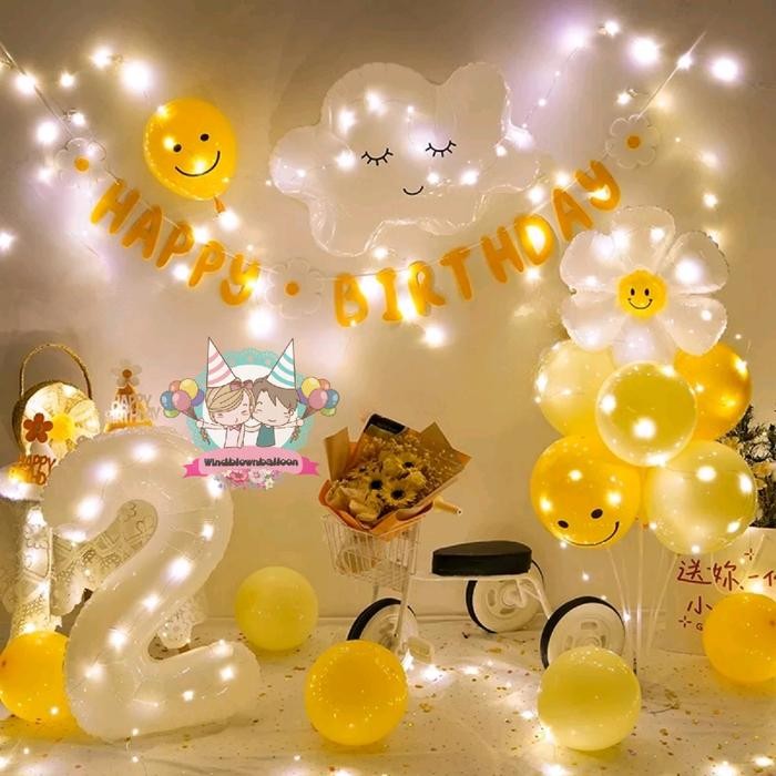 

Terlaris WINDBLOWN BALON SURPRISE BIRTHDAY HBD GIRL DAISY FLOWER WITH LED / DEKORASI ULTAH CEWE