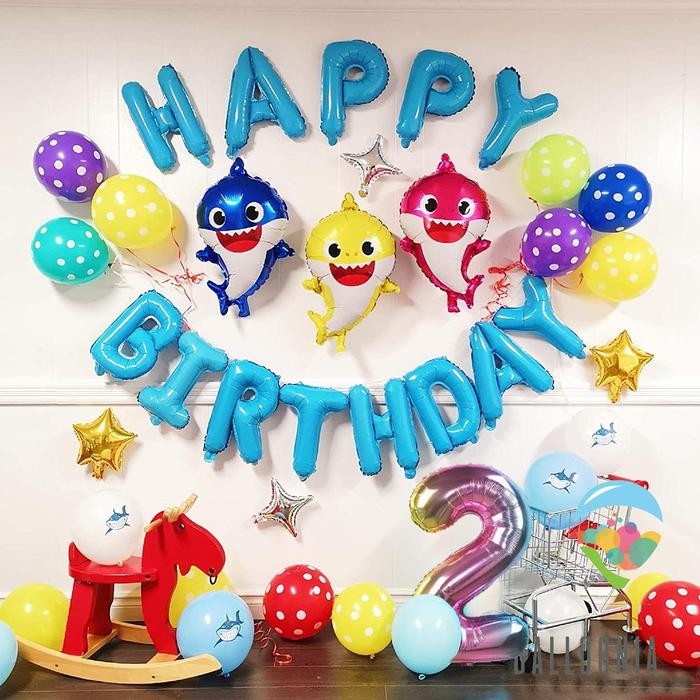 

Terlaris Set Foil Balloon Happy Birthday Baby Shark Polkadot / Dekorasi Balon SALE
