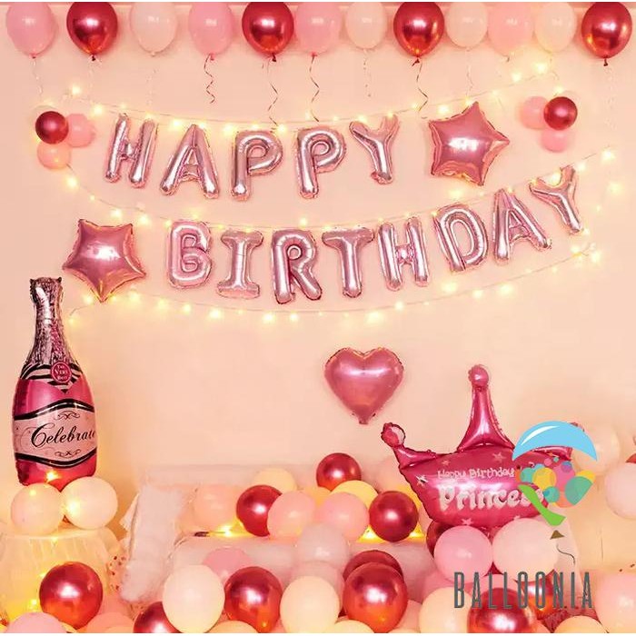 

Terlaris LED Set Foil Happy Birthday Pink Princess / Balon Dekorasi Ulang tahun SALE