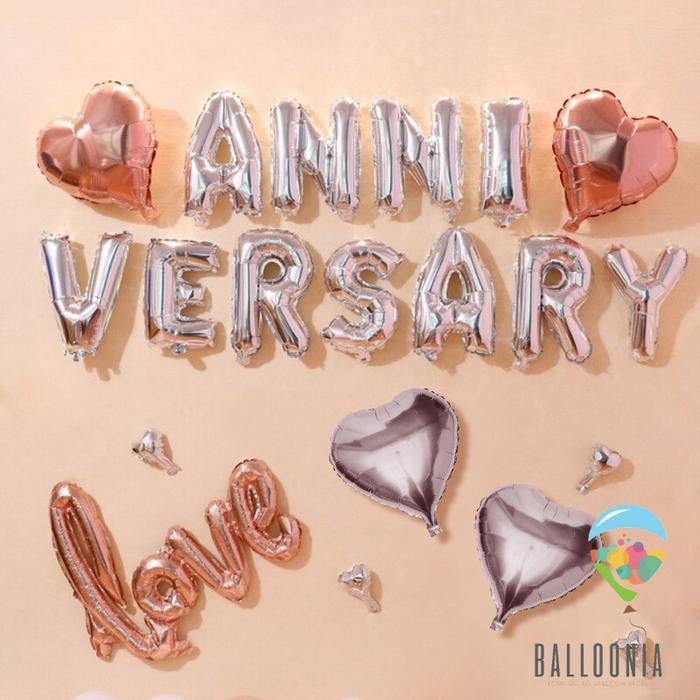 

Terlaris SET Foil Balloon Anniversary Silver Rose Gold / Dekorasi Balon SALE