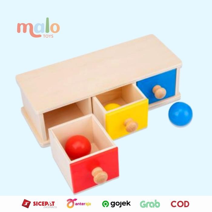 Rrady ! MALOTOYS - Montessori Object Permanence Three Color Ball Drawer Permanent Apparatus Toddler