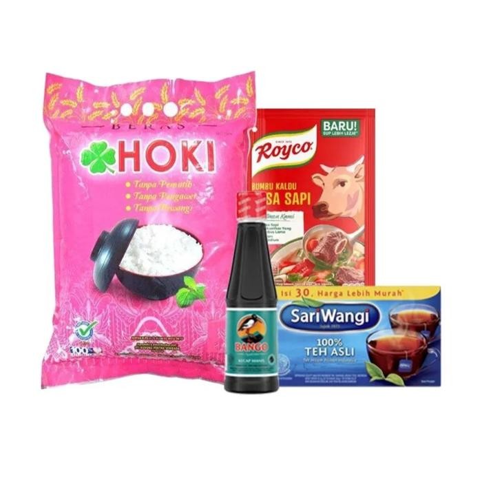 

paket sembako beras 5 L royco kecap teh