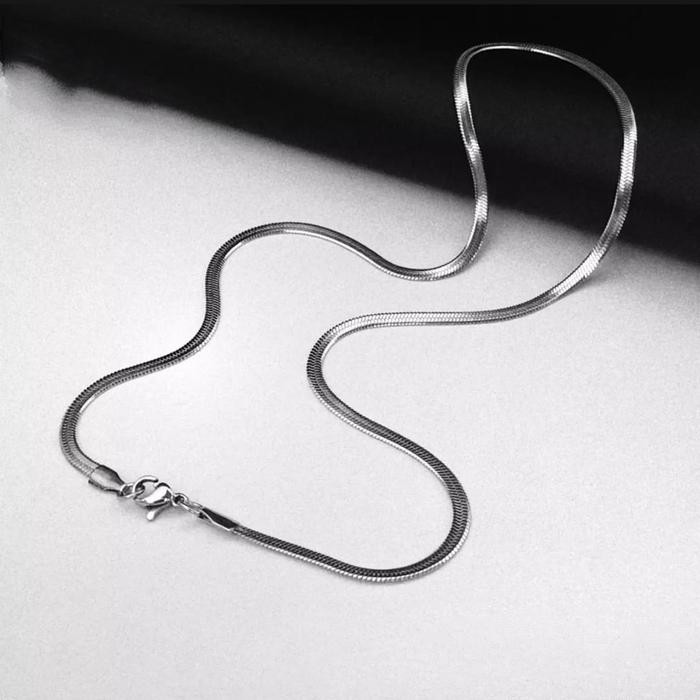 Kalung Titanium Pria Wanita Anti Karat kalung gepeng titanium Silver/Gold Pipih 45/50/60Cm *