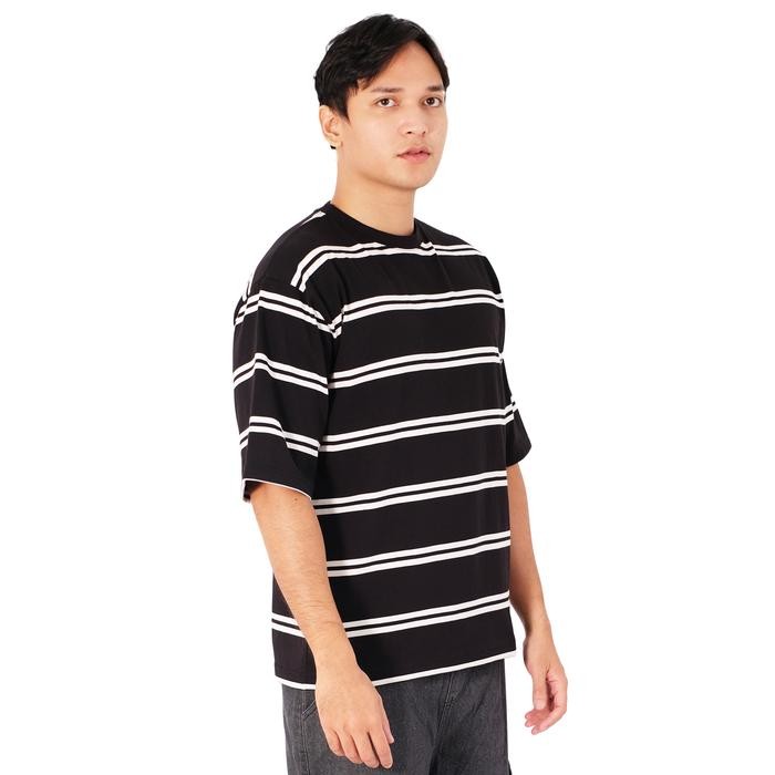 Poshboy Kaos Oversize Warna Hitam Spesial Collection Motif Garis Casual