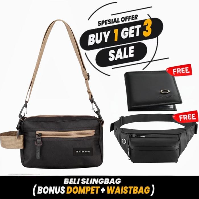 

KF502 Paket Super Hemat Selempang HIGHMORE Slingbag BUY 1 GET 3 Selempang Waistbag Dompet - Bundling