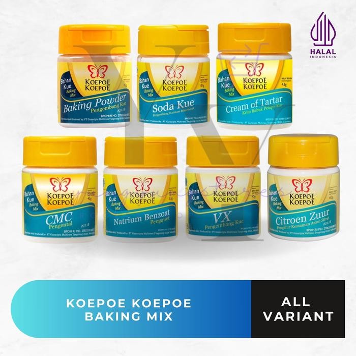 

Koepoe Koepoe Baking Powder / Soda Kue / Cream Of Tartar / Citroen Zuur / Natrium Benzoat / Vx Cmc