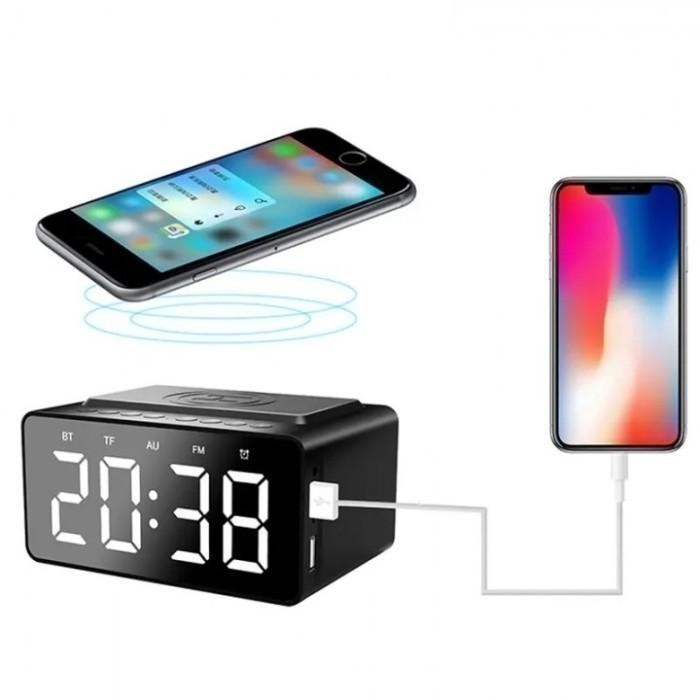 Aec Bt508 - Bluetooth Speaker Led Alarm Clock With Wireless Charger