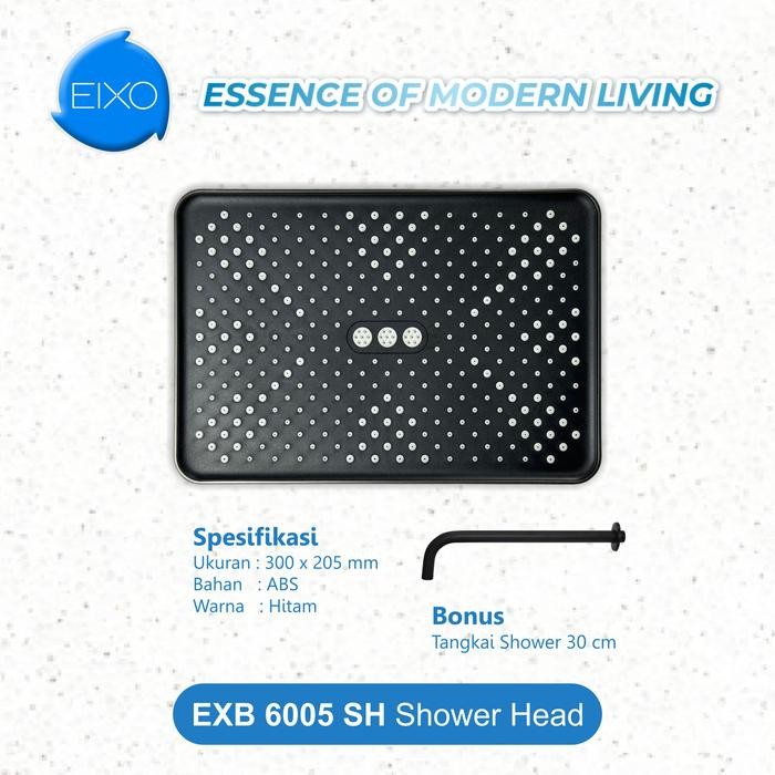 SHOWER HEAD EIXO BUFALO EXB 6005SH MODERN WARNA HITAM DENGAN TANGKAI STAINLESS STEEL 201 DAN HEAD