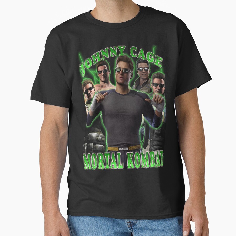 Mortal Kombat 1 - Johnny Cage MK Essential T-Shirt Kaos Leher Bulat Unisex, Unik Kreatif, Modis Dan 