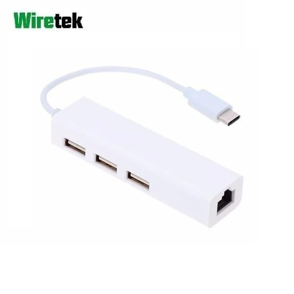Type C Ethernet Adaptor + 3Port Usb Hub Wiretek