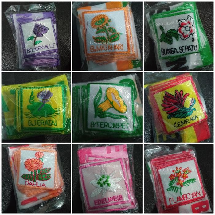 Bet 1 Set Tanda Regu & Bendera Bunga Pramuka Putri Penggalang edelweis Bougenville Matahari Teratai