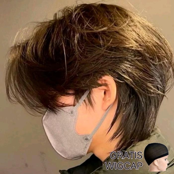 Wig Pria Korea Rambut Pendek Model Wolfcut Cowok Pasti Ori