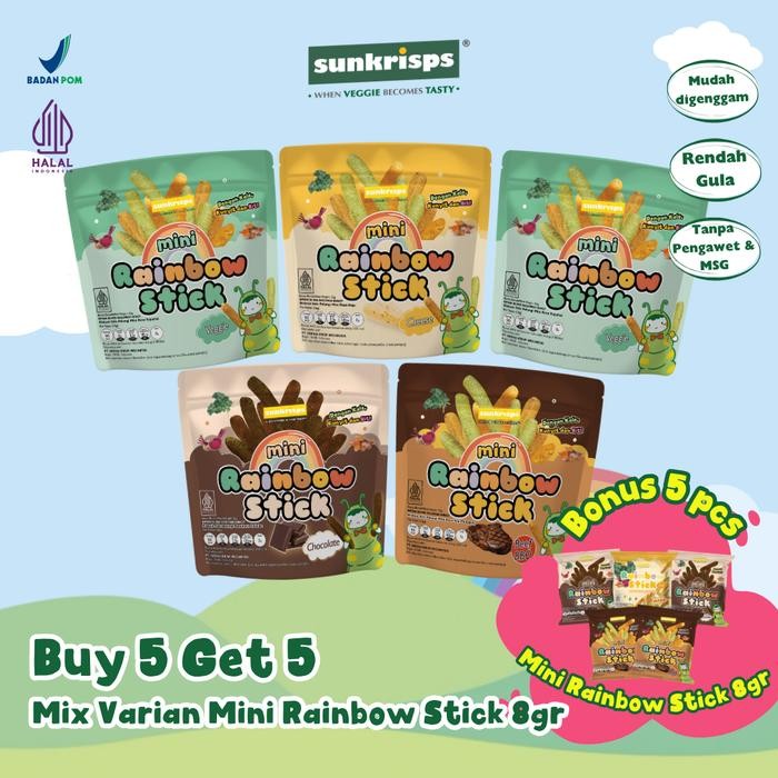 

(EXCLUSIVE PROMO ANNIVERSARY) Sunkrisps Promo Buy 5 get 5 Mix Varian Rainbow Stick Snack Anak Sweet