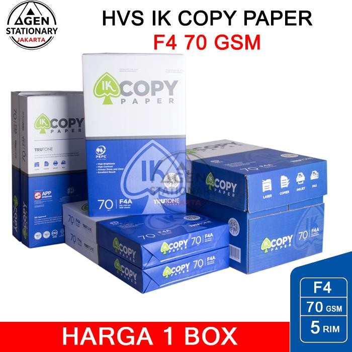 

Kertas HVS F4 70 GR IK Copy Paper FOLIO 1 DUS 5 RIM Putih Premium, Cocok untuk Cetak, Fotokopi,