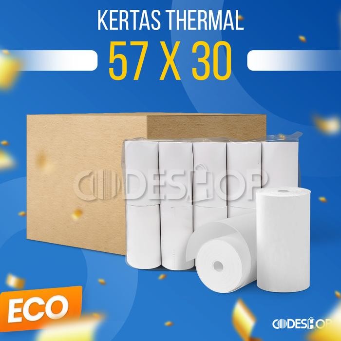 

1 DUS Kertas Kasir Thermal Polos 57mm x 30mm / 58x30 Cetak Struk EDC