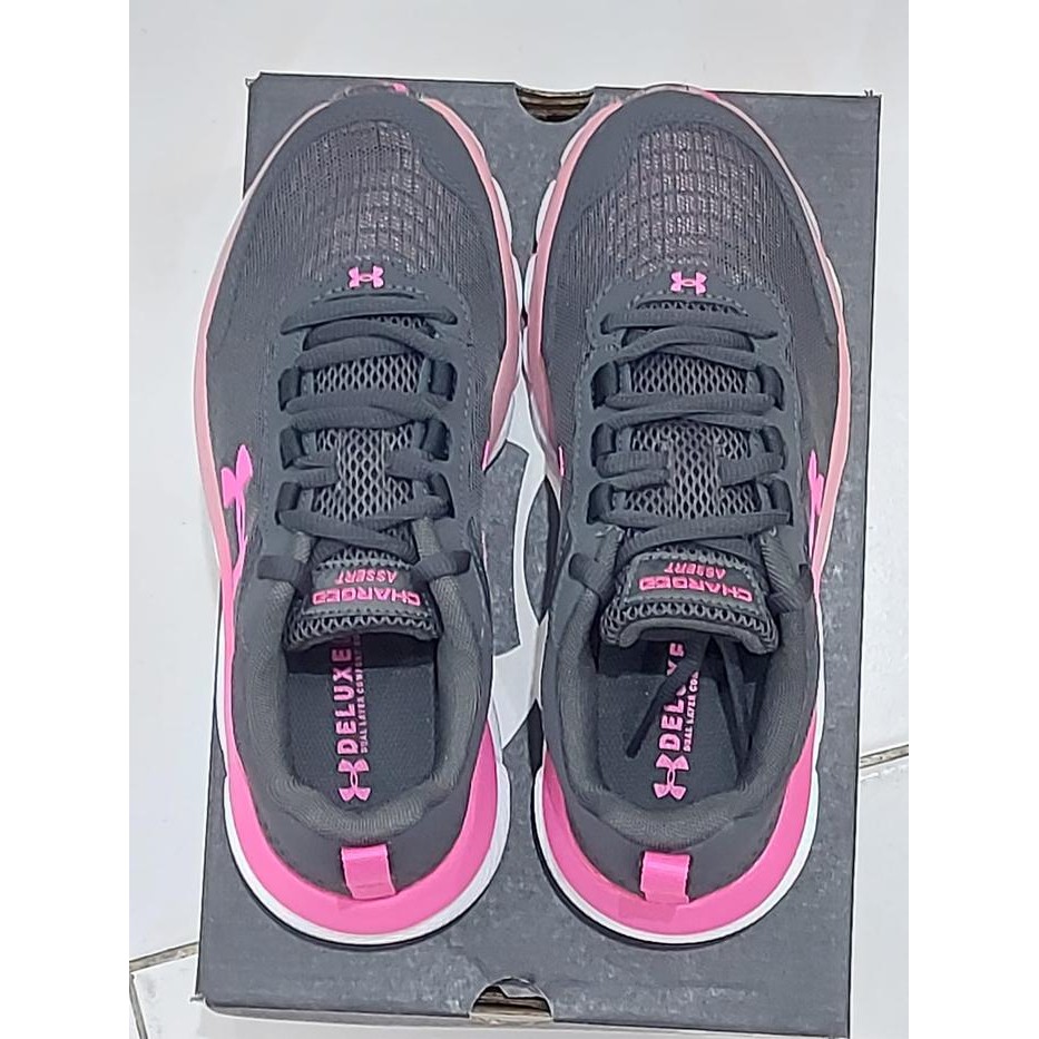 Sepatu Lari Wanita Under Armour Charged Assert 9 Original - Grey+Pink Terbaru Best Quality 100%