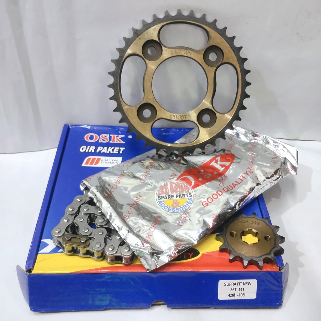 Paket rantai Supra fit new Revo 100 Supra X 125 Karisma Gear Gir set Rante 428H-106L 36T 14T Limited