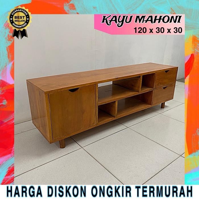 Meja TV Laci Modern Kayu Mahoni Furniture Minimalis *