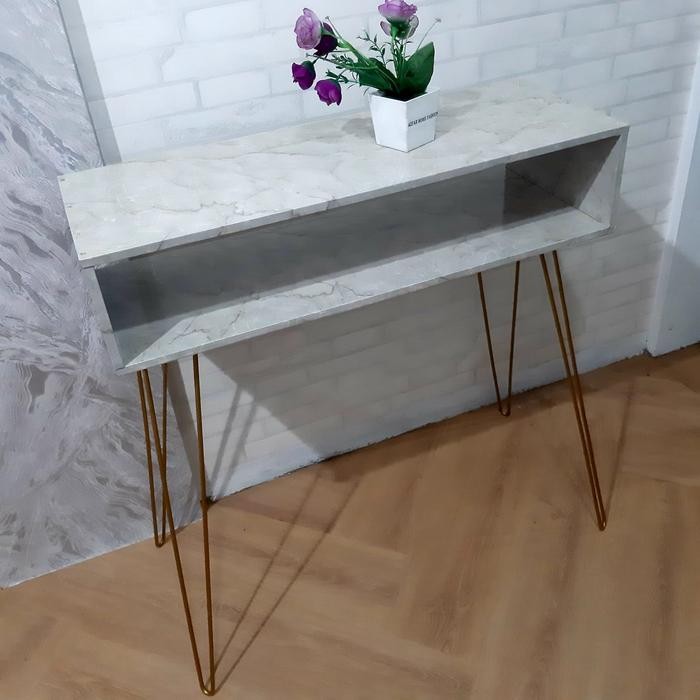 meja nakas retro minimalis meja rias motif marmer glosy kaki besi gold Furniture *