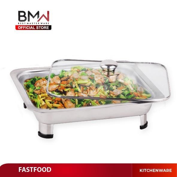 Tempat Prasmanan wadah lauk sayur Fast Food Tutup Kaca hidangan stainless *