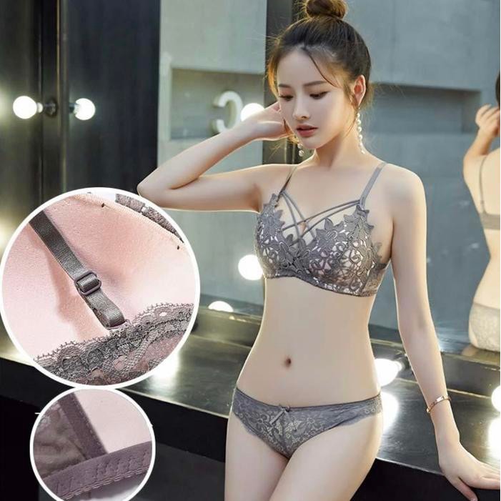 BH Bra Set Push Up Tanpa Kawat Lace Pakaian Dalam Premium Quality *