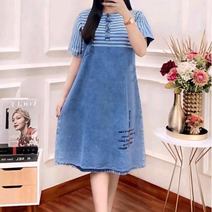 Daster Jeans Wanita Daster Jeans Kekinian Daster Nyaman Daster viral Daster Jeans Jumbo Daster Dress