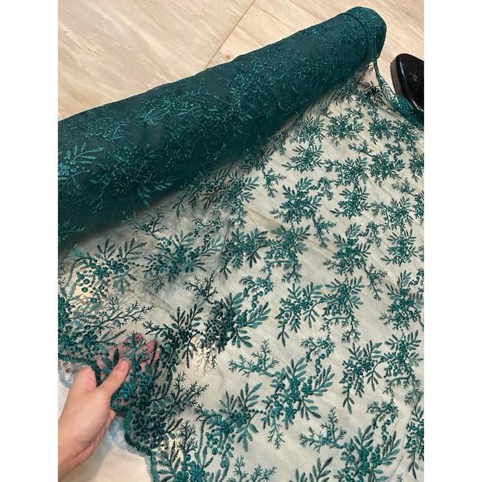 Bahan Kain Kebaya Bordir Tile Brokat Alana Warna Hijau Emerald