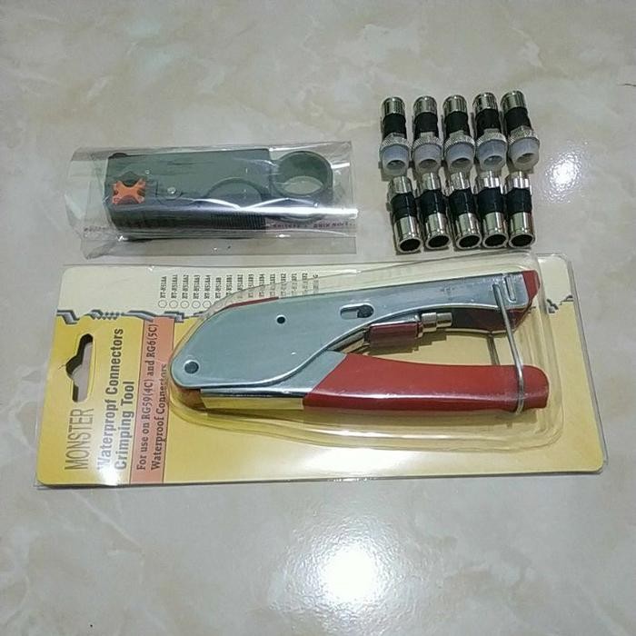 Terbaru Tang Press Rg6 Paket Lengkap + Konektor & Alat Potong Siap Pakai